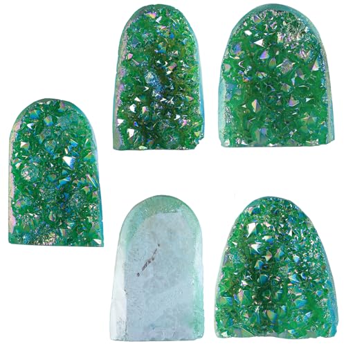 TUMBEELLUWA Angel Aura Quartz Crystal Cluster Geode for Display Collection Green