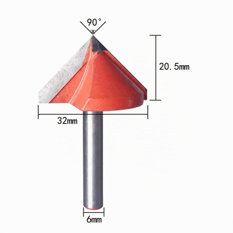 V Groove Cutter, V Shape Milling Wood Cutter Knife CNC Milling Cutter Tungsten Steel Engraving Machine Cutter 90 Degree 6 mm Shank 32 mm Cutter Diameter Engraving Red Router