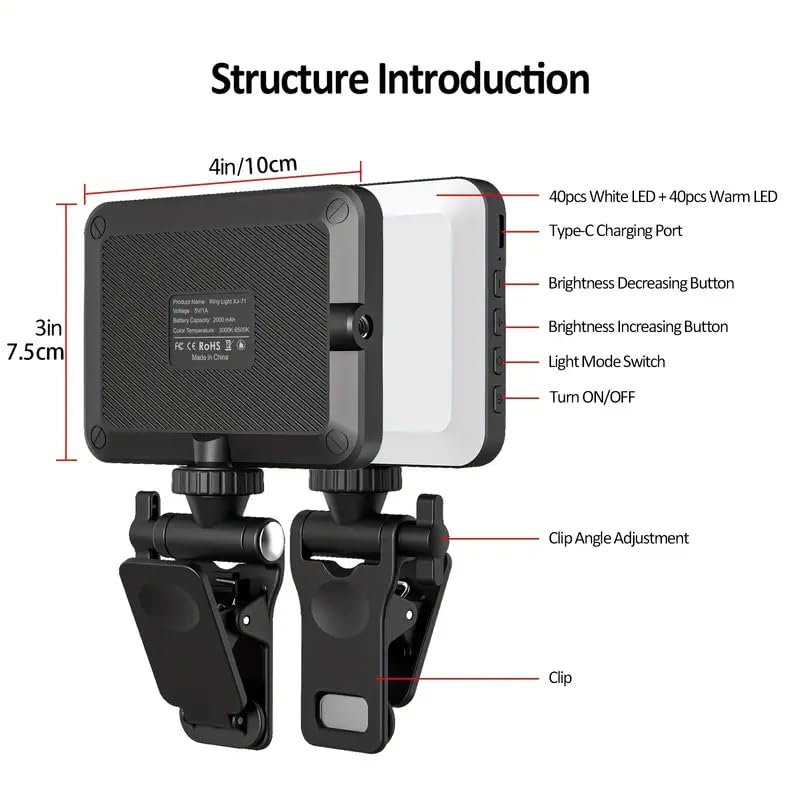 [Australia - AusPower] - Rechargeable Selfie Light & Phone Light Clip for iPhone - Phone LED Light with Adjustable Brightness, Perfect for Selfies, Makeup, TikTok, Live Streaming & Video Conferencing Black 