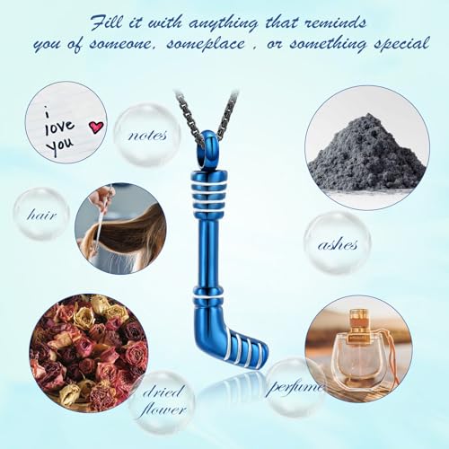 Hockey Stick Cremation Necklace Stainless Steel Ash Memorial Jewelry Blue