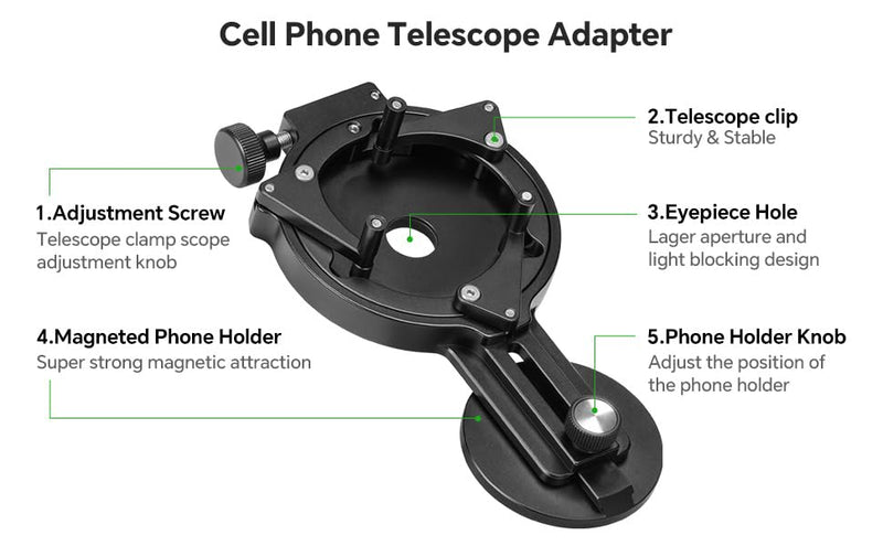 FANAUE Telescope Phone Adapter, Spotting Scope Smartphone Phone Mount for Binoculars Monocular Microscope, Magnetic Cell Phone Digiscoping Holder for Camera Photography