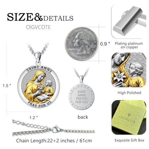 Catholic Cross Necklace Religious Medal Pendant Christian Jewelry St-Anne-Two-Tone-Pendant
