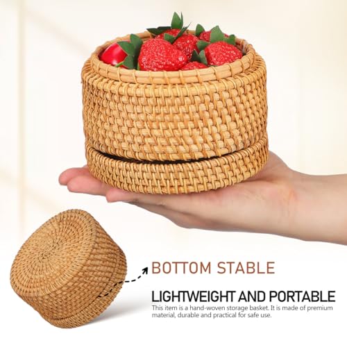 MAGICLULU Rattan Box with Lid Small Rattan Desktop Storage for Jewelry Snacks Bread and Sundries Woven Basket for Balcony Windowsill Dining Table Home Decor 5.59 X 5.51 X 3.07 in
