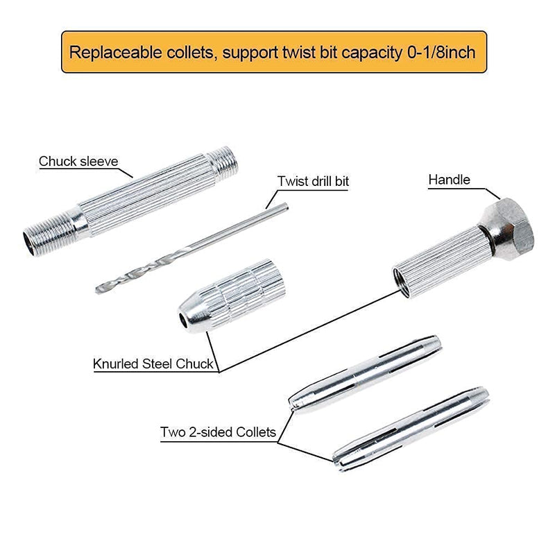 [Australia - AusPower] - AUTOTOOLHOME Precision Pin Vise Copper Hand Drill Set with 20pc Micro Mini Twist Drill Bits Hobby Model Rotary Tool for Wood Jewelry Plastic PVC 0.3-1.6mm 
