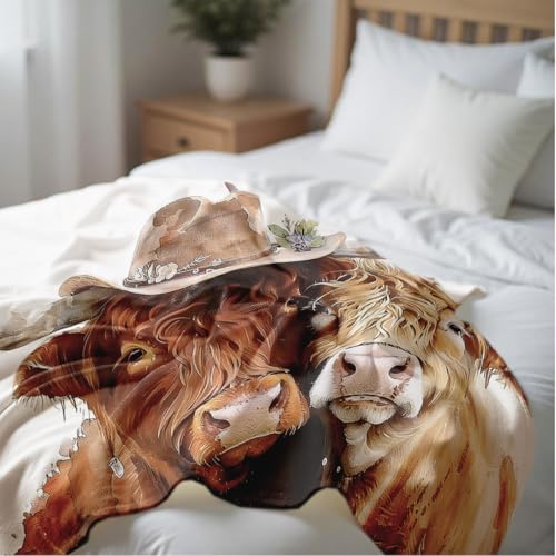 Printed Bed Blanket Highland Cow Gifts Throw Blanket Flannel Blanket Cattle Queen Size Farm Blanket for Country Farmhouse Animal Throws (59"x78") Highland Cow 2 59"x78"
