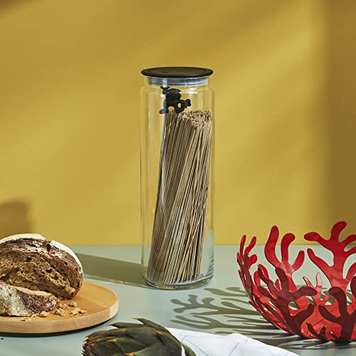Alessi AMDR08 B "Gianni" 2000ml black glass food jar with lid, stylish canister for kitchen storage.