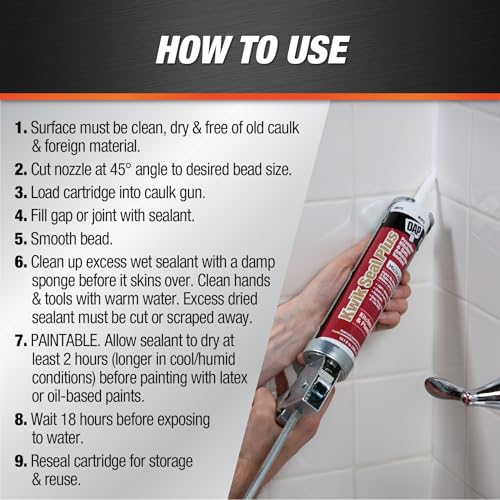 DAP Kwik Seal Plus Premium Kitchen & Bath Adhesive Caulk, 10.1 oz biscuit tube