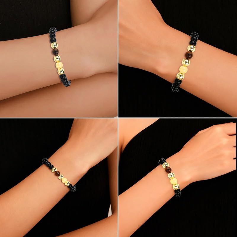 Money Bracelets for Women, Jade Bracelet for Wealth Attraction, Healing Crystal Protection Jewelry, Gift for Her Black mixed bead bracelet