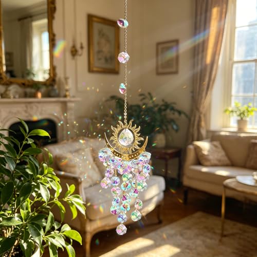 AB Color Sun Moon Celestial Crystal Sun Catcher Window Hanging Ornament Ab