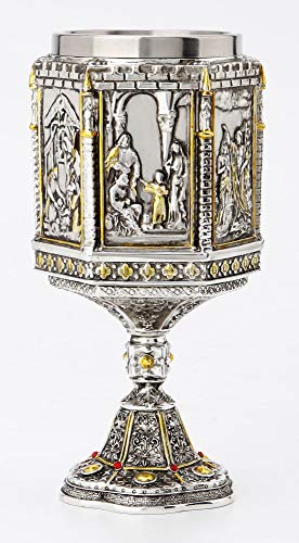 Veronese Design 7 1/8" Life of Jesus Wine Chalice with Stainless Steel Tumbler Electroplated Polyresin Sculpture Cup
