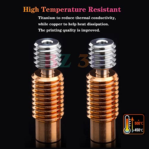 2PCS V6 Bi-Metal Heatbreak,Upgrade Copper+Titanium Alloy V6 All Metal BiMetal Heat Break for Prusa i3 MK2,MK2.5,MK3,MK3S+ 3D Printer V6 Volcano Hotend,Heater Block 1.75mm Filament. 2pcs Bi-metal