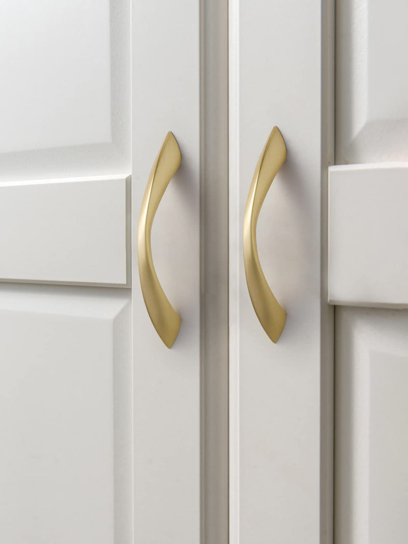Brushed Gold Cabinet Pulls 3 Inch Arch Twisted Brass Handles Drawer Kitchen Cupboard Bathroom Dresser Cabinet Hardware Zinc Alloy 5 Pack Brushed Gold 3 Inch Hole Centers
