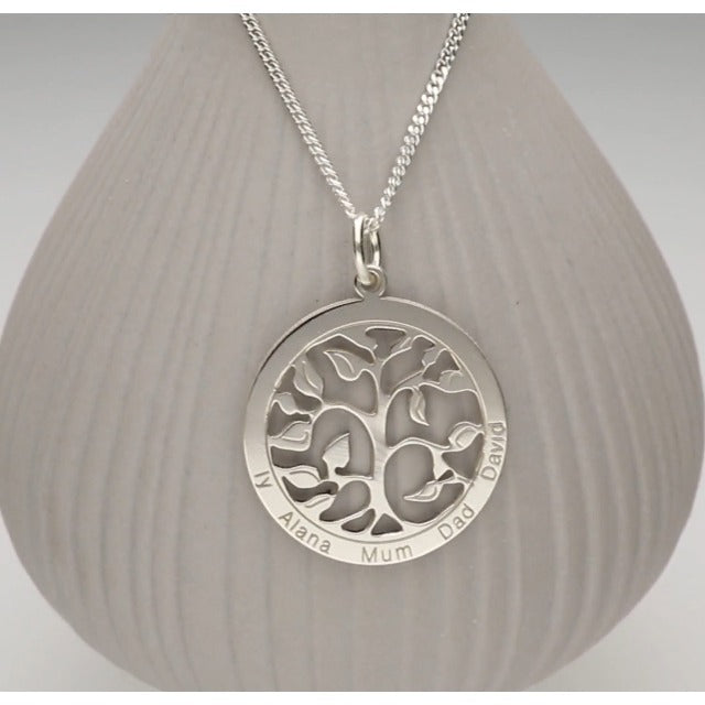 Christopher James Of London | Personalised Silver Tree Of Life Necklace | Engrave Up To 6 Names | Solid 925 Sterling Silver | Optional Chain & Length | Sentimental | Gift Box Included