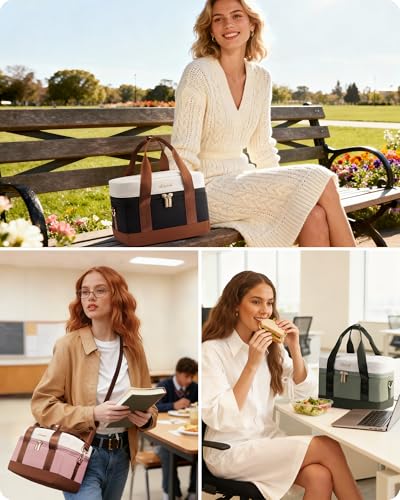 LOVEVOOK Insulated Lunch Bag for Women & Men - Cooler Lunch Tote and Lunch Box for Work and Travel, Pink Large Pink-beige-brown