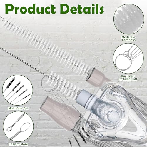 7FT Flexible Tube Cleaning Brush Kit with 7 Inch Hand Brush and 5 Pack Mini Nylon Brushes for 22mm Standard Hose Cleaning Black
