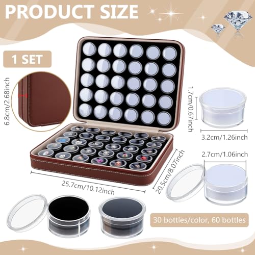 BENECREAT 10x8x2.7inch Leather Jewelry Storage Box Set, 60Pcs Plastic Round Boxes with White & Black Foam Padding Multi-Compartment Organizer for Diamond Storage, Earrings & Craft Supplies