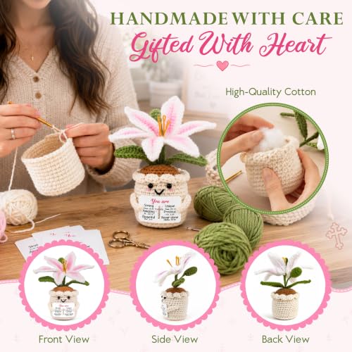 OASSIE Christian Gifts for Women - Emotional Support Crochet Flowers Lily Pink Lily - You Are
