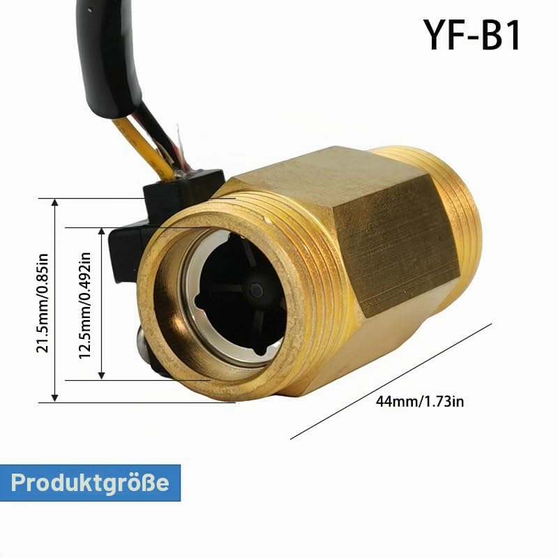 Water Flow Sensor, Flow Sensor, External Thread Brass Flow Sensor, Suitable for Water Heaters, Water Dispensers Etc (YF-B1(1/2)) YF-B1(1/2)