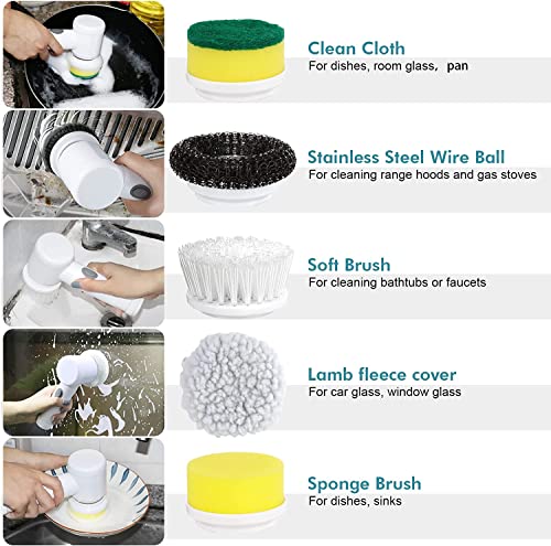 Electric Spin Scrubber, Waterproof Electric Cleaning Brush with 5 Replaceable Brush Heads, Rechargeable Scrub Brush Bathroom Shower Scrubber Cleaning Tool for Bathtub Sink Tile Grout Stove Cooker Dish