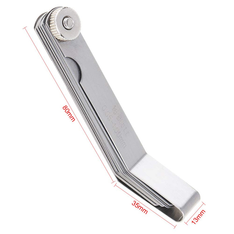 [Australia - AusPower] - 1 PCS 100A16 0.05-1mm Thickness Curved Steel Gapped Metric Filler Feeler Gauge Tool with 16pcs Blades for Woodworking Measurement 