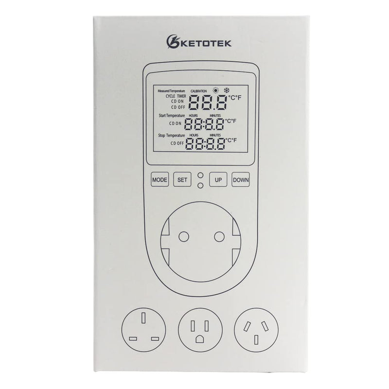 [Australia - AusPower] - KT3100BL Digital Temperature Controller Outlet Socket VA LCD Display Plug in Thermostat 15A 120V Output with Blue Backlight 3m Temperature Sensor KT3100BL Blue backlight 