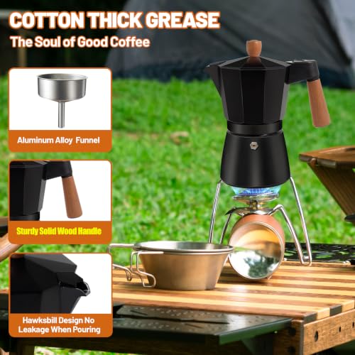 Black 12-cup aluminum stovetop espresso moka pot with solid wood handle by DITOSH, designed for rich coffee brewing.