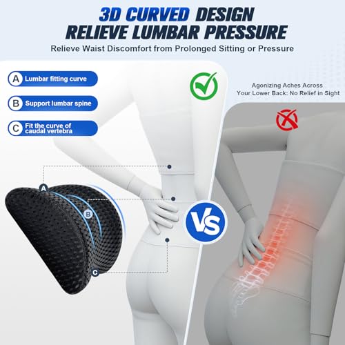 Black WaveHaven ergonomic memory foam lumbar support pillow designed for chairs, providing added comfort and back relief.