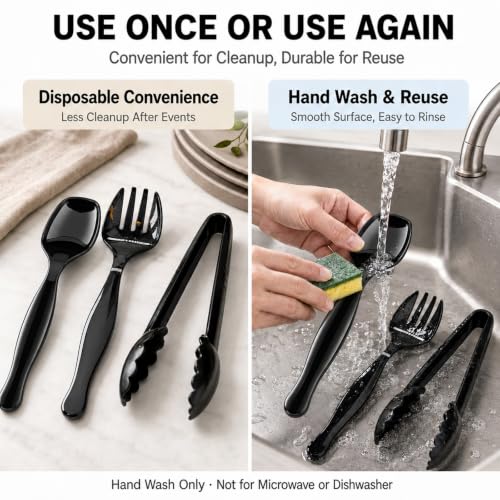 36Pcs Disposable Plastic Serving Utensils Set (Black) Black