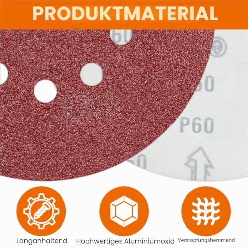 Pack of 30 Sandpaper 225 mm 40 Grit 10 Hole Sanding Discs 225 mm for Giraffe Drywall Sanders Sandpaper 225 mm 10 holes 30 pieces 40 grit