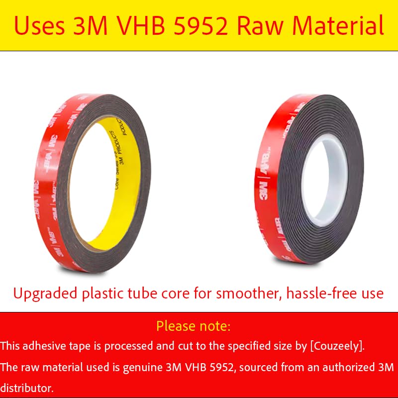 Double Sided Tape Heavy Duty, Waterproof Mounting Foam Tape, 16.5ft Length, 1.57in Width, High Temperature Resistant Adhesive Tape for Car, LED Strip Light, Office Decor, Uses VHB 5952 Raw Material 1.57in x 16.5ft