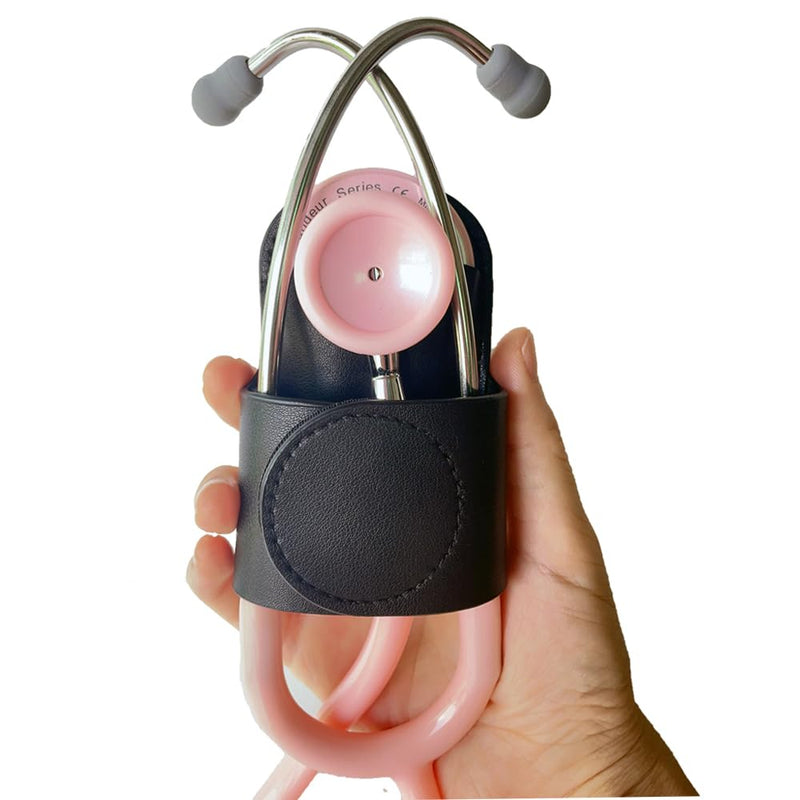 [Australia - AusPower] - Stethoscope Holder - Stethoscope Holster/Premium Leather Stethoscope Holder Hip Clip/Universal Clip-on Stethoscope Holster for Littmann & Most Stethoscope (Black) Black 
