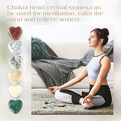 Nuenen 40 Pcs Heart Shaped Crystals Bulk, 1 Inch Polished Assorted Gemstones, Mini Love Pocket Hug Worry Stones for Anxiety Relief, Jewelry Making, Chakra Healing Gift for Class Thanksgiving(Stylish) Stylish