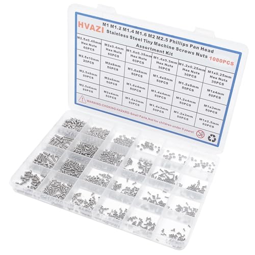 HVAZI 1080-piece 304 stainless steel Phillips pan head tiny machine screws and nuts assortment kit