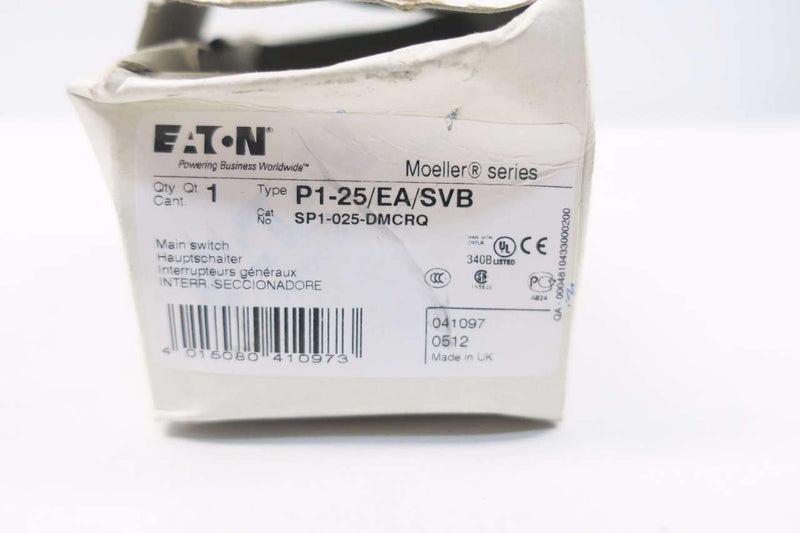 NEW EATON P1-25/EA/SVB MOELLER 600V-AC 20A AMP MAIN SWITCH D528218