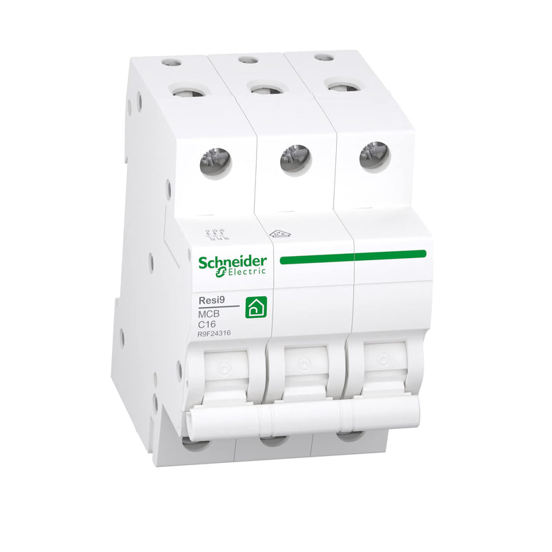Schneider Electric R9F24316 Resi9 3-Pin Circuit Breaker | 16A, C characteristic, 6kA Rated current 16A Operating voltage 400 V