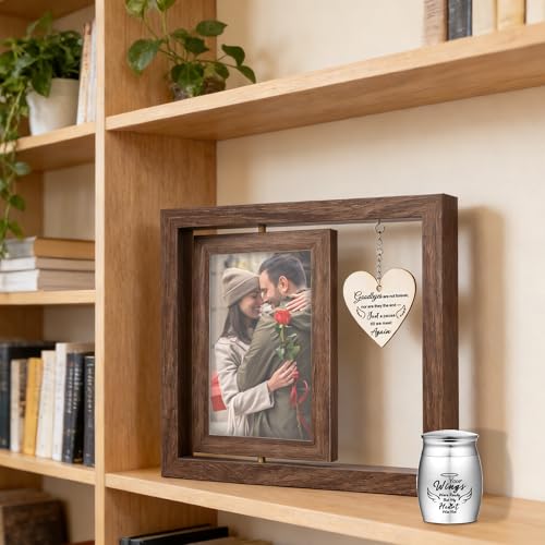 Memorial Picture Frame with Urn, 360° Rotating 4x6 Photo Display, Goodbyes Goodbyes are not forever