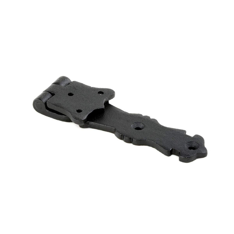 Renovators Supply Manufacturing Shed Door Hinge 5.5 in. Black Wrought Iron Antique Fleur De Lis Style Decorative Flush Mount Cast Iron Barn Door Shed Hinge with Hardware Pack of 2