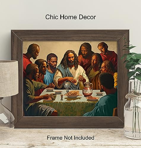 African Americans Black Jesus Poster - spiritual Religious African American Wall Art - The Last Supper Wall Decor - Jesus Wall Art & Decor - Christ - Christian Gifts - Inspirational God Decor 8"L x 10"W