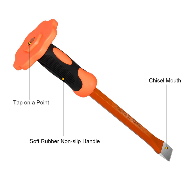 [Australia - AusPower] - 12-Inch Heavy Duty Flat Chisel with Hand Protection,Flat Head,Demolishing/Masonry/Carving/Concrete Breaker Chisels with Bi-Material Hand Guard 