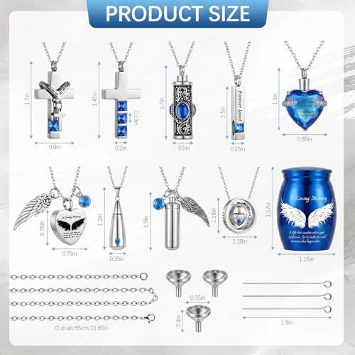 Ecation 18 Pcs Small Cremation Urns and Ashes Necklace Set, Blue