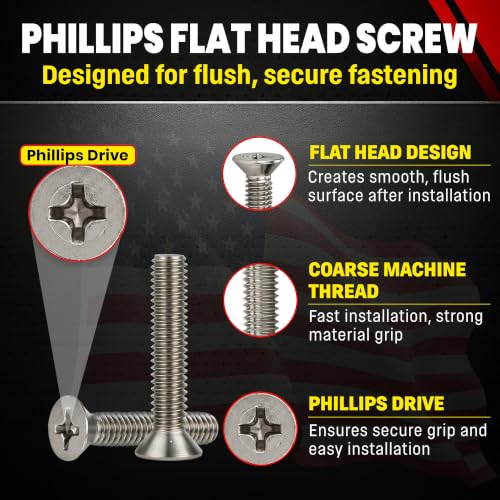 Chenango Supply 1/4-20 x 1-1/2-inch stainless flat head machine screws