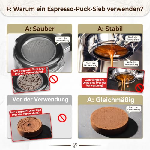KEPEAK Puck Screen 58 mm, 3-piece set for 58 mm espresso portafilters | 58 mm stainless steel puck screen, 0.2 mm ultra-thin, reusable, ideal for home baristas.
