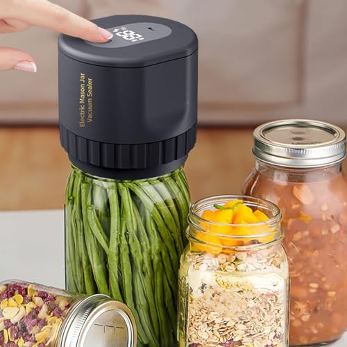 Electric Mason Jar Vacuum Sealer Kit, Cordless Handheld Vacuum Sealer for Wide Mouth & Regular Mouth Mason Jars, with Opener & 10 Lids for Food Storage and Canning