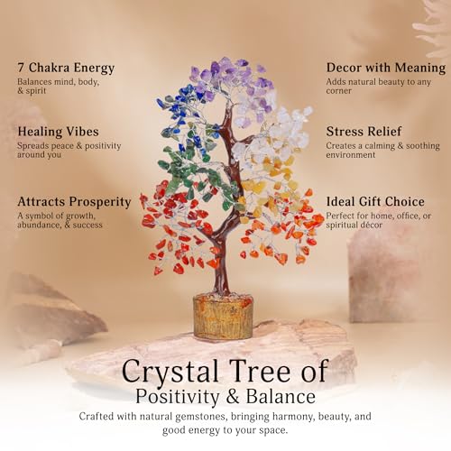 YATSKIA 7 Chakra Tree of Life - Crystal Tree for Positive Energy, Feng Shui Home Decor, Wire Bonsai, Crystal Decor - Spiritual Gift, Meditation #2 Chakra Tree (Silver Wire)