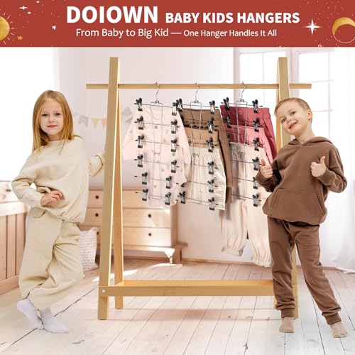 DOIOWN Kids Hangers,6-Tier Space Saving Baby Pants Hangers with Clips 4 Black