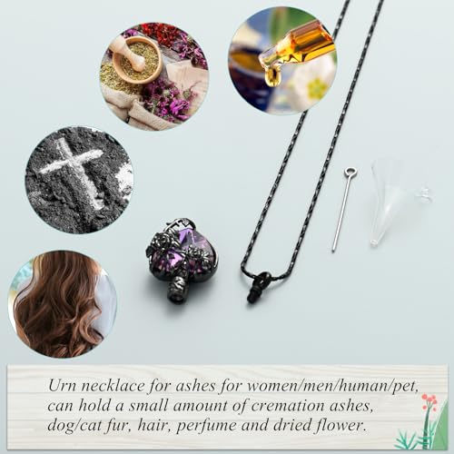 Imrsanl Rose Flower Crystal Heart Urn Necklace for Ashes Black-Purple