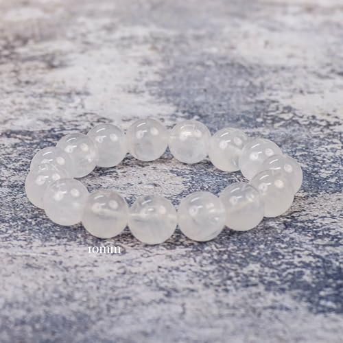 Healing Crystal Bracelet, Natural Gemstone Beaded Bracelet for Emotional Balance, Energy Healing, Harmony & Manifestation, Gift Jewelry White Phantom Quartz (Roman Numeral Engraved) M(adjustable for wrist size 6-7")