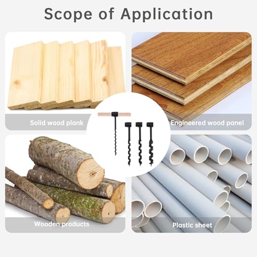 Hand Auger Wood Drill, Bushcraft Gear Hand Auger Wrench, Scotch Eye Multipurpose Manual Survival Drill Bit Woodworking Hole Saw Bit for Outdoor, Camping with Wooden Stick Hand Auger (4PCS) 4PCS