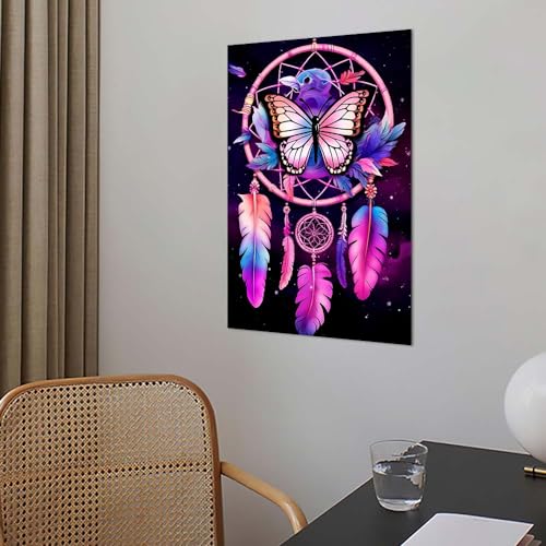 PooBa Frameless Canvas Wall Art Print,Dream Catcher Feather Wall Art,Medium Size Oil Painting Decor Artwork for Living Room Bathroom Bedroom 12x18in