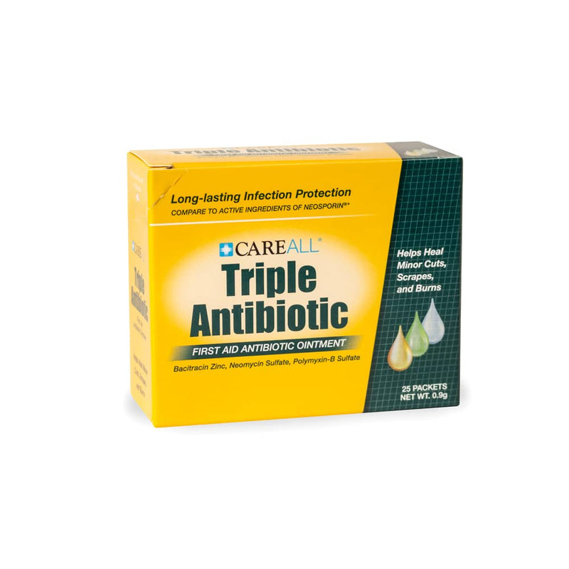 [Australia - AusPower] - CareAll Triple Antibiotic Ointment 0.9gr (25 Pack) Foil Packet, First Aid for Minor Scrapes, Cuts, and Burns. Helps Prevent Infection. Contains Bacitracin Zinc, Neomycin Sulfate, Polymyxin B Sulfate 